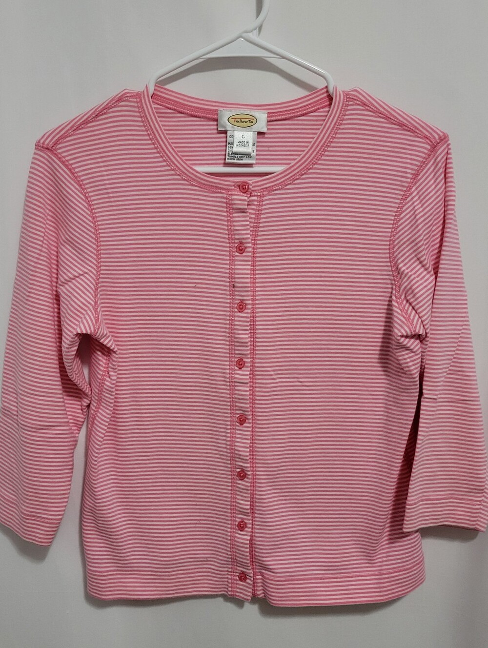 Talbots Pink/White Striped Button-Up L/S Top, Size L